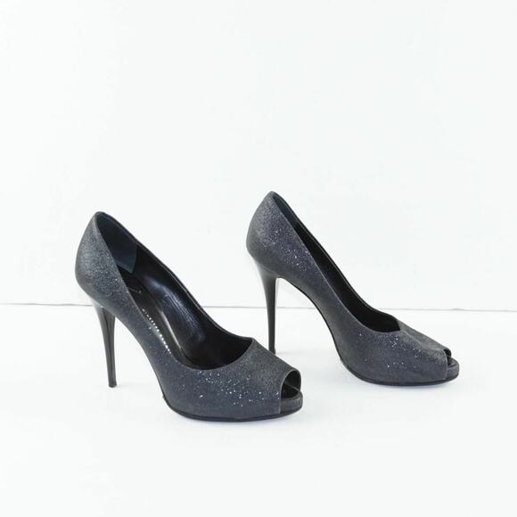 Giuseppe Zanotti Sharon Peep Toe Glitter Heels 8 - Picture 1 of 9
